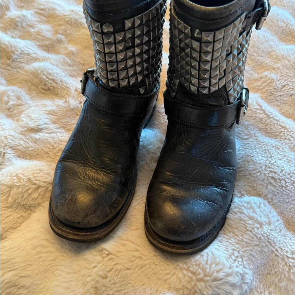 Ash Distressed Black Studded Combat Boots - Picture 5 of 10
